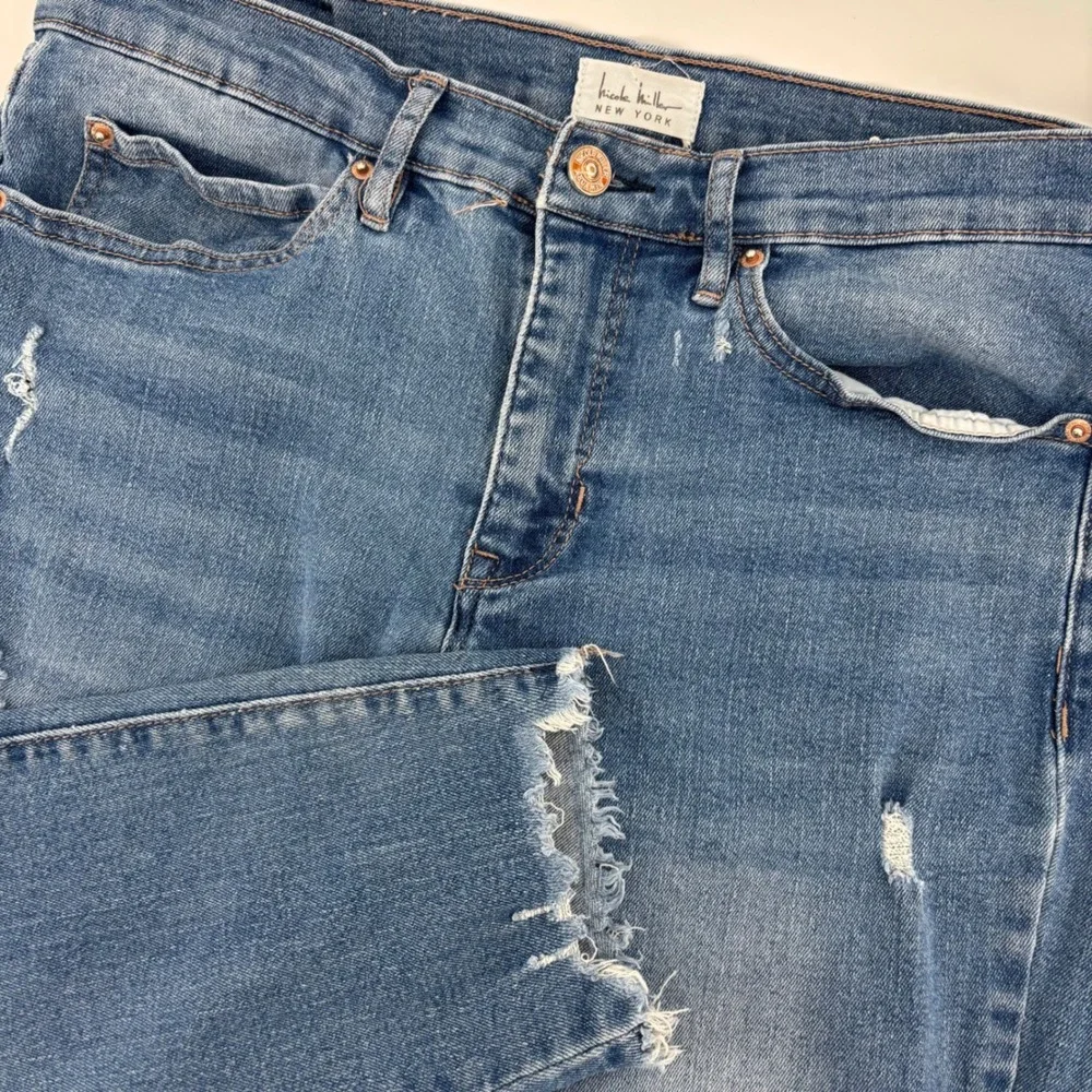 Nicole Miller Soho Jeans Women 8 Blue Distressed‎ High Rise Ankle Skinny Boho